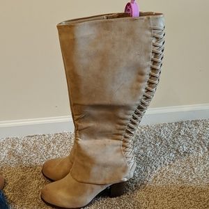 Over the knee tan boots